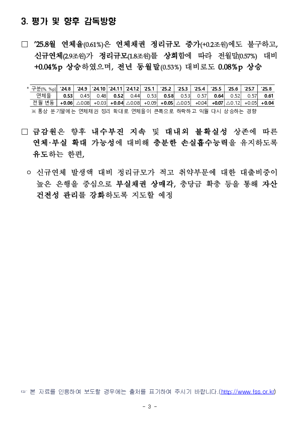 '25.8월말 국내은행의 원화대출 연체율 현황[잠정] 이미지 3
