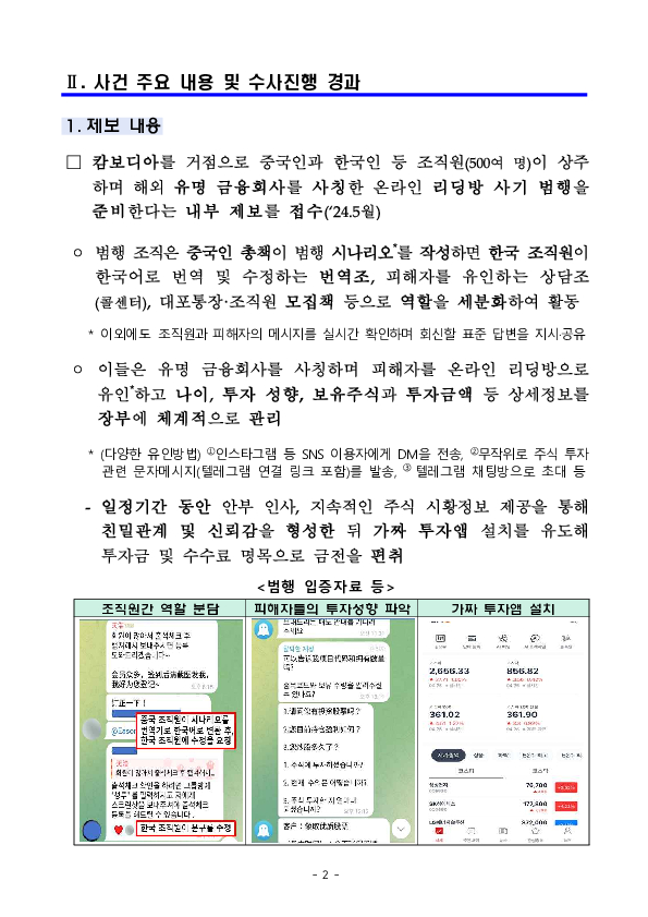 금융감독원, 서울경찰청이 공조하여 국민의 재산과 생명을 위협하는 온라인 리딩방 사기 적발 PC 본문 이미지 2