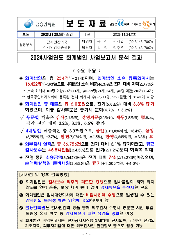 2024사업연도 회계법인 사업보고서 분석 결과 PC 본문 이미지 1