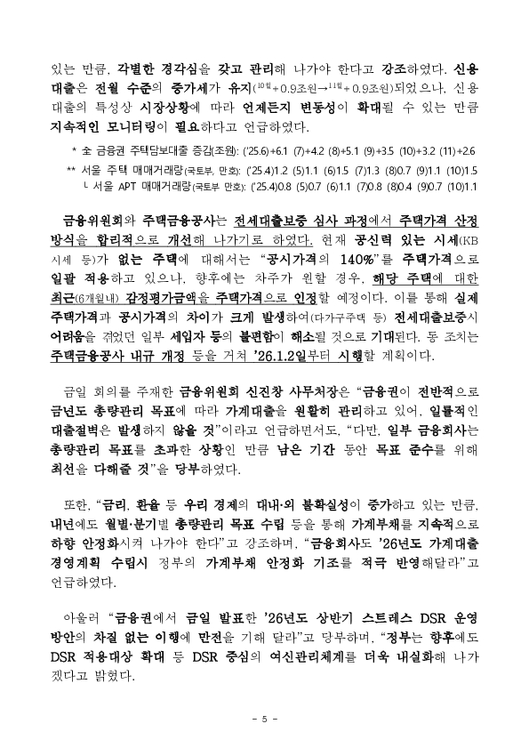 2025년 11월중 가계대출 동향(잠정) 및 「가계부채 점검회의」 개최 이미지 5