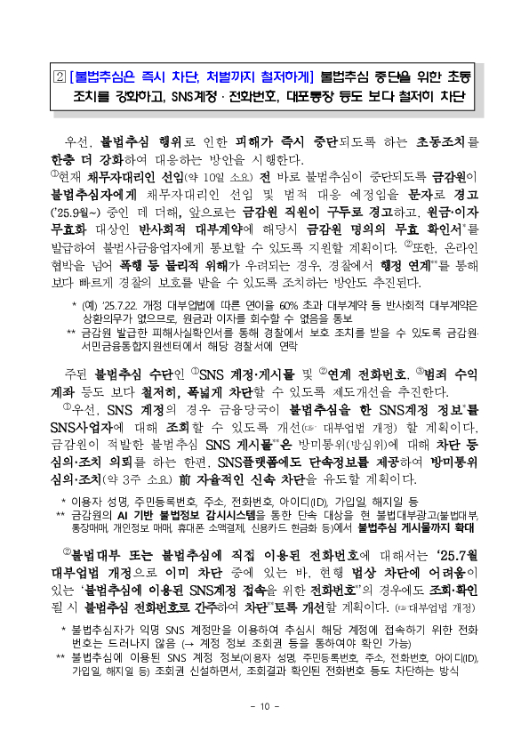 한 번의 신고로 불법추심 피해와 대포통장 등 불법추심 수단을 즉시 차단해 나가겠습니다. 이미지 10