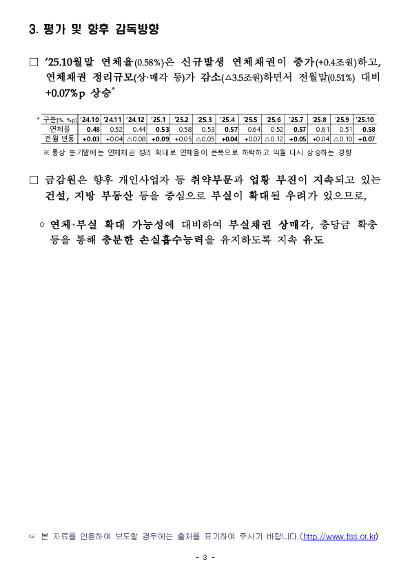 '25.10월말 국내은행의 원화대출 연체율 현황[잠정] 이미지 3