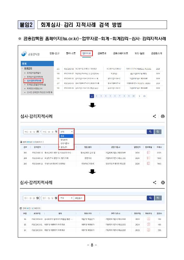 최근 회계심사,감리 주요 지적사례(10건)를 공개하오니 회사 및 감사인은 결산,감사 시 참고하시기 바랍니다. 이미지 8