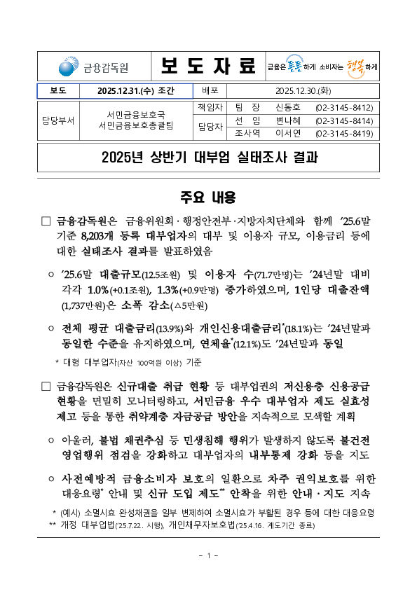 2025년 상반기 대부업 실태조사 결과 PC 본문 이미지 1