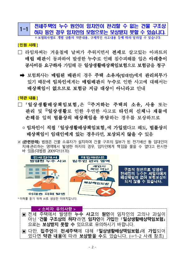 주요 분쟁사례로 알아보는 소비자 유의사항- 겨울철 자주 발생하는 보험 분쟁 (누수, 화재 등) 관련 - PC 본문 이미지 2