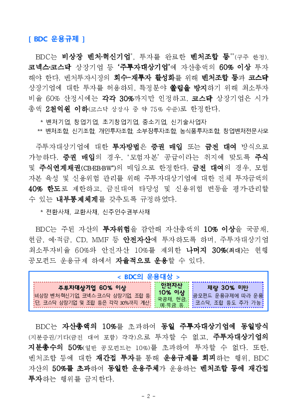 「기업성장집합투자기구(BDC) 도입」 등을 위한 자본시장법 시행령 및 규정 개정안 입법예고 이미지 2