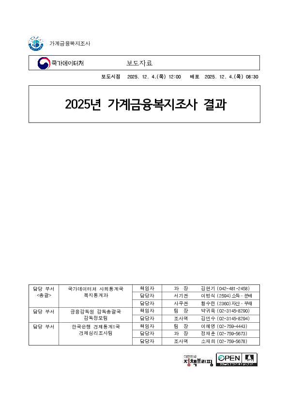 2025년 가계금융복지조사 결과 이미지 1