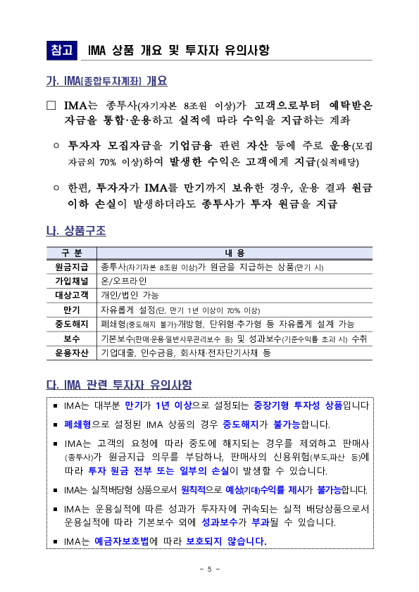 IMA 출시를 앞두고 설명서,약관 등 판매 서류에 대한 투자자 보호장치를 대폭 강화하였습니다 이미지 5
