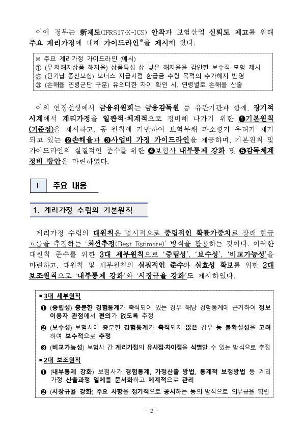 보험상품의 엄밀한 계리가정 수립과 관리,감독 체계를 구축하여 공정하고 객관적인 보험부채 평가 관행을 확립하겠습니다. 이미지 2