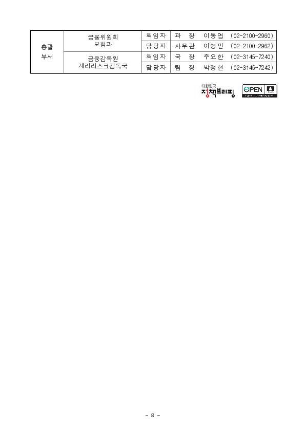 보험상품의 엄밀한 계리가정 수립과 관리,감독 체계를 구축하여 공정하고 객관적인 보험부채 평가 관행을 확립하겠습니다. 이미지 8