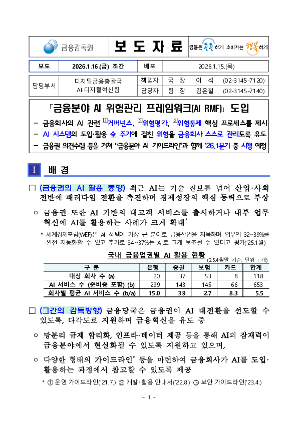 「금융분야 AI 위험관리 프레임워크(AI RMF)」 도입 PC 본문 이미지 1