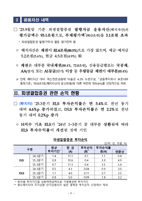 '25년 3분기 중 증권회사 파생결합증권 발행 운용 현황 이미지 9