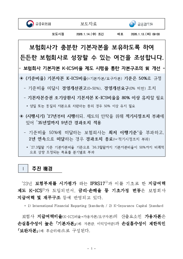 보험회사가 충분한 기본자본을 보유하도록 하여 든든한 보험회사로 성장할 수 있는 여건을 조성합니다 PC 본문 이미지 1