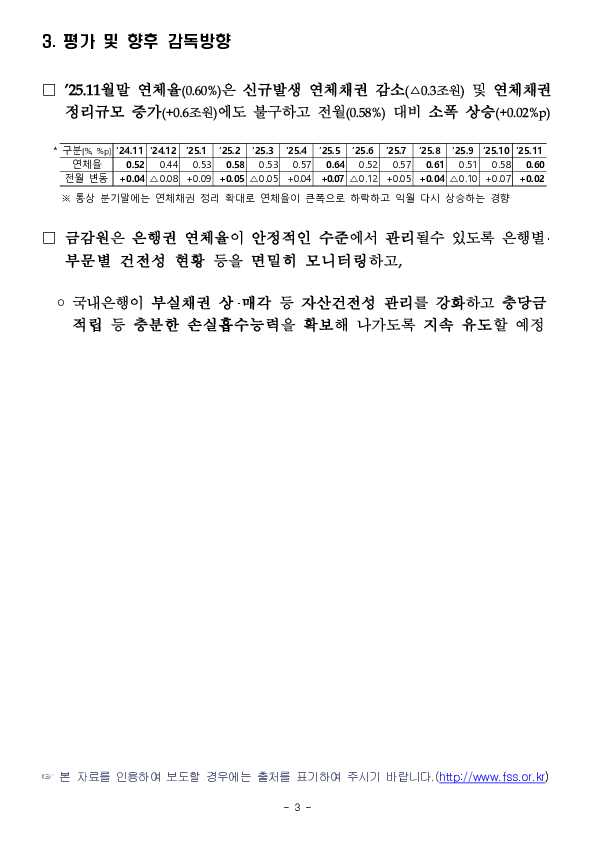 '25.11월말 국내은행의 원화대출 연체율 현황(잠정) 이미지 3