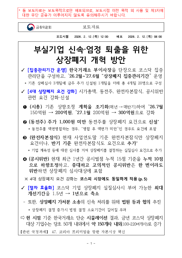 부실기업 신속,엄정 퇴출을 위한 상장폐지 개혁 방안 PC 본문 이미지 1