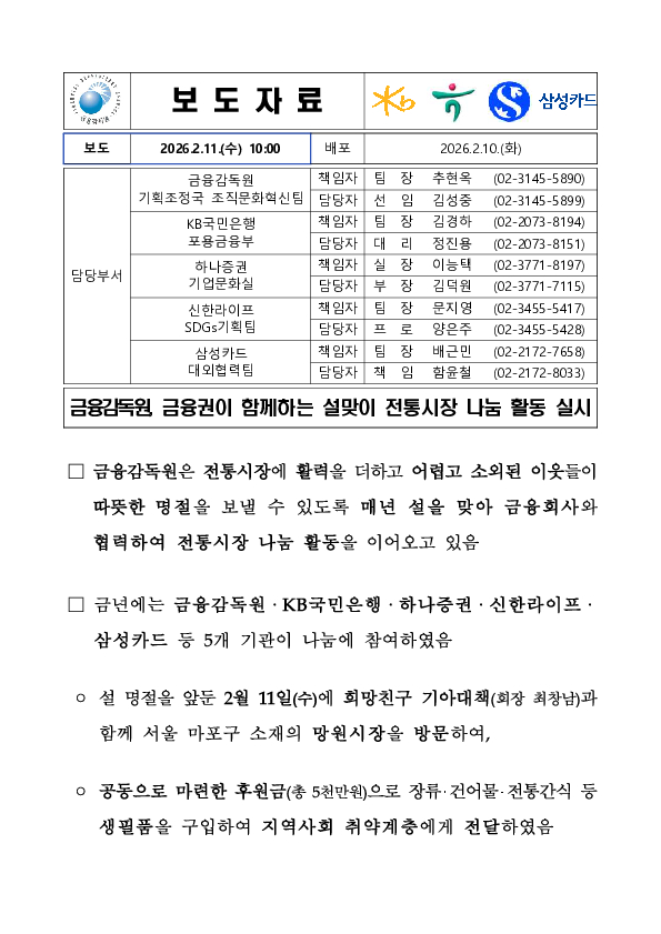 금융감독원, 금융권이 함께하는 설맞이 전통시장 나눔 활동 실시 PC 본문 이미지 1