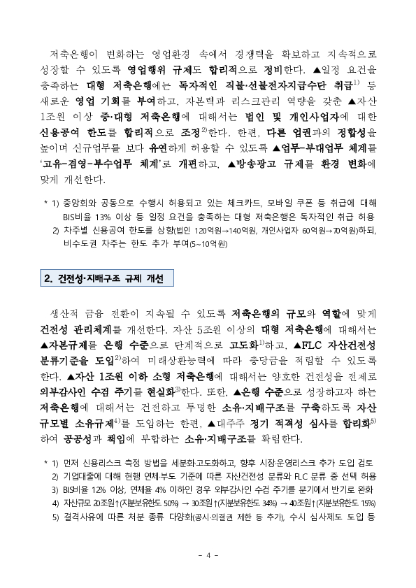 생산적 금융지원, 영업규제 완화, 건전성 강화를 위한 「저축은행 건전 발전방안」 마련 이미지 4