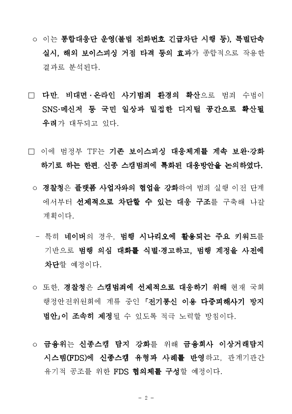 정부의 보이스피싱 범죄에 대한 강력 대응 결과, 전년 동기 대비 '4개월 연속 피해 감소' PC 본문 이미지 2