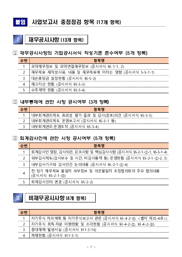 2025년 사업보고서에 대해서 내부회계관리와 자기주식에 대한 충분한 정보제공 여부를 확인할 예정입니다. 이미지 7