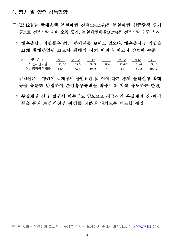 25.12말 국내은행 부실채권 현황(잠정) 이미지 4