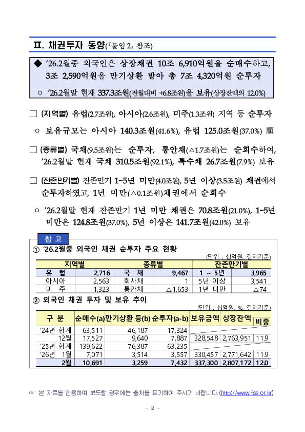 2026년 2월 외국인 증권투자 동향 이미지 3
