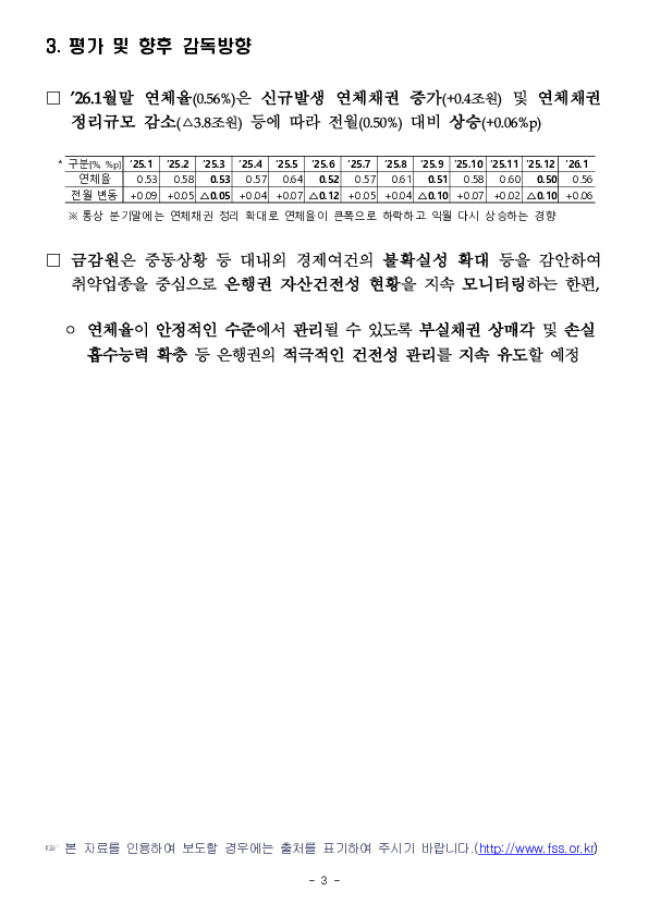 26.1월말 국내은행의 원화대출 연체율 현황(잠정) 이미지 3