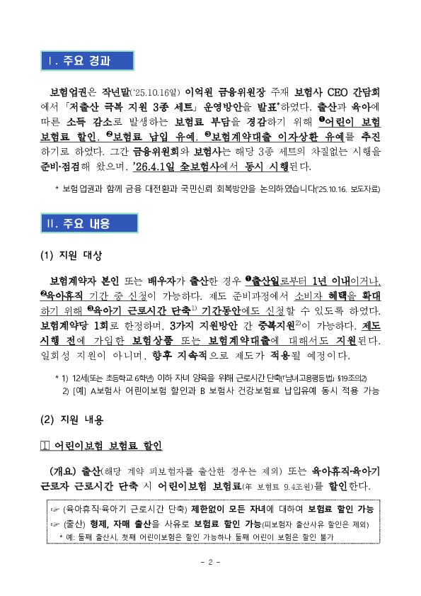 보험업권이 출산,육아에 따른 보험료 부담을 덜어드립니다. PC 본문 이미지 2