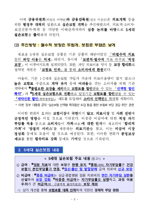 5월 6일부터 치료비 부담이 큰 중증질환의 보장을 강화하고, 보험료는 낮춘 5세대 실손의료보험이 새롭게 출시, 판매됩니다 이미지 3
