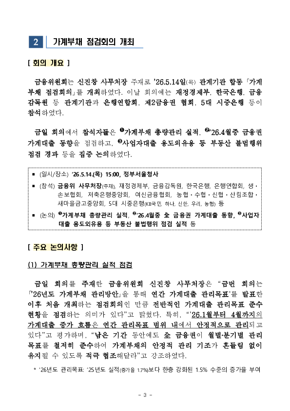 2026년 4월 가계대출 동향(잠정) 및 「가계부채 점검회의」 개최 이미지 3