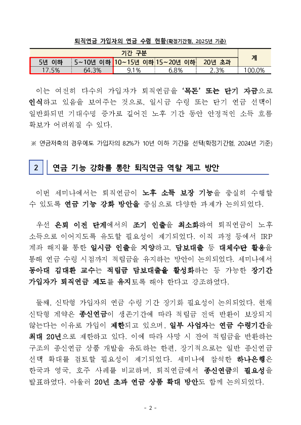 「퇴직연금의 장수리스크 대응 방안」 세미나 개최 이미지 2