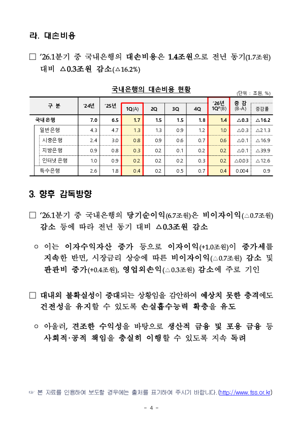 2026.1분기 국내은행 영업실적[잠정] 이미지 4