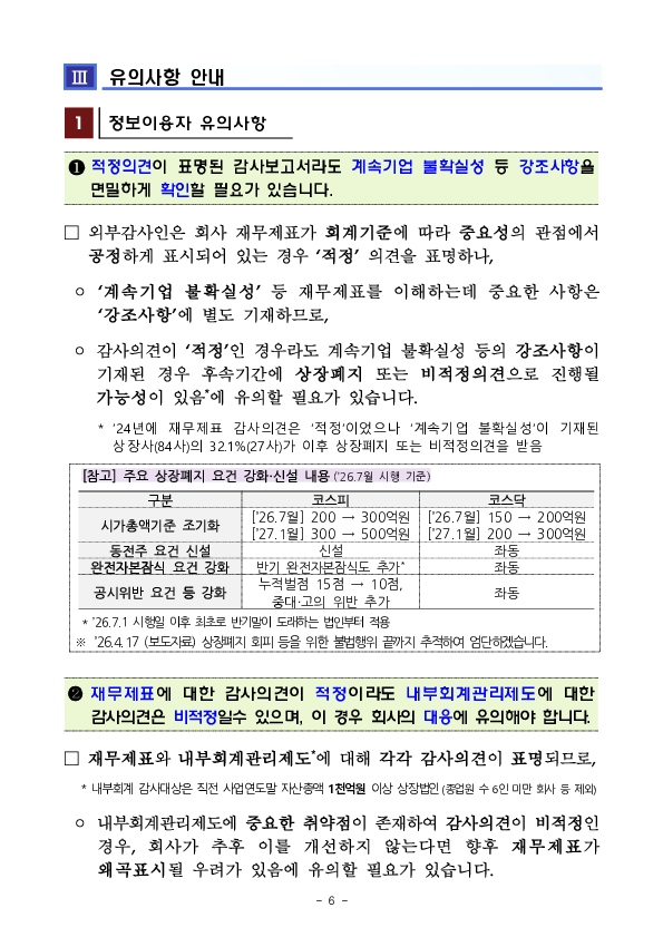 25 회계연도 상장법인 재무제표와 내부회계관리제도 감사의견 분석 및 유의사항 안내 이미지 6