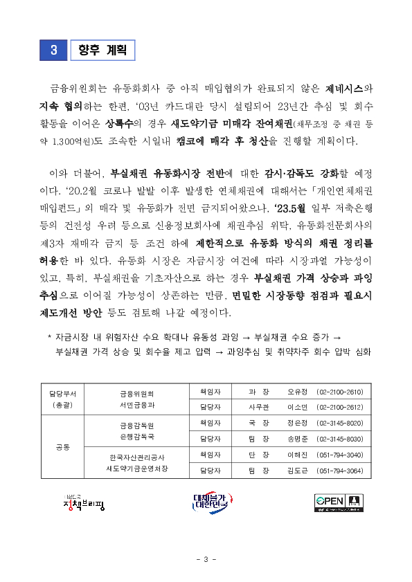유동화회사의 장기연체채권 1.0조원 새도약기금 매각, 11만명 추심과 연체이자의 고통에서 벗어난다. 이미지 3