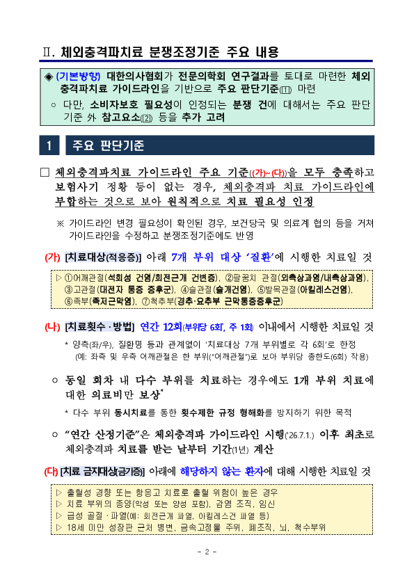 금융소비자 보호 및 실손보험금 누수 방지를 위해 체외충격파 치료 분쟁조정기준을 마련하였습니다. PC 본문 이미지 2