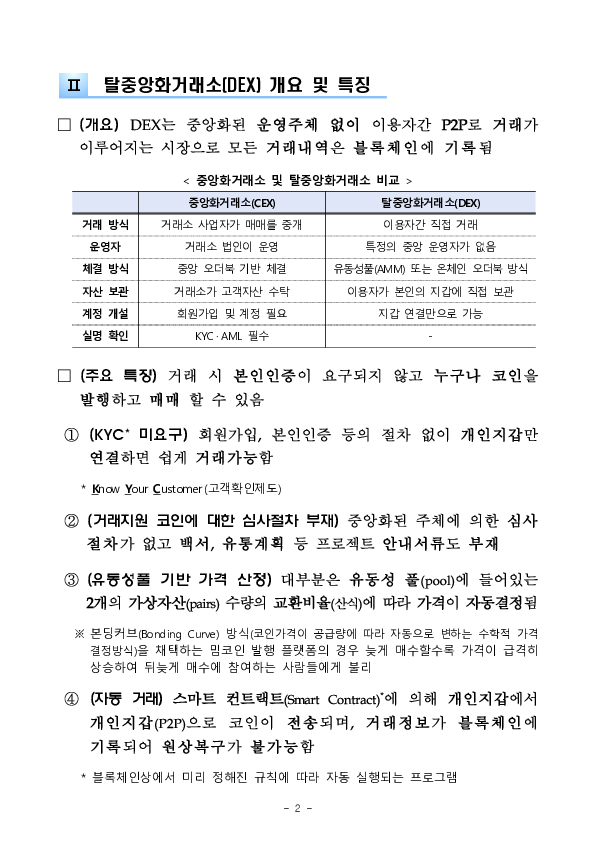 탈중앙화거래소(DEX)에서의 가상자산 매매 시 이용자 유의사항 안내 PC 본문 이미지 2