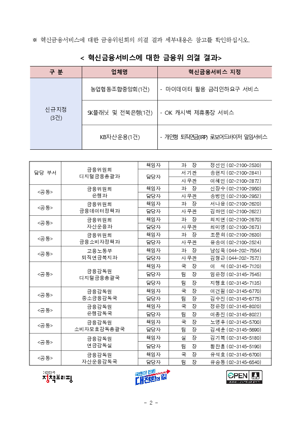 마이데이터 활용 금리인하요구 서비스 등 혁신금융서비스 3건 신규 지정 의결 PC 본문 이미지 2