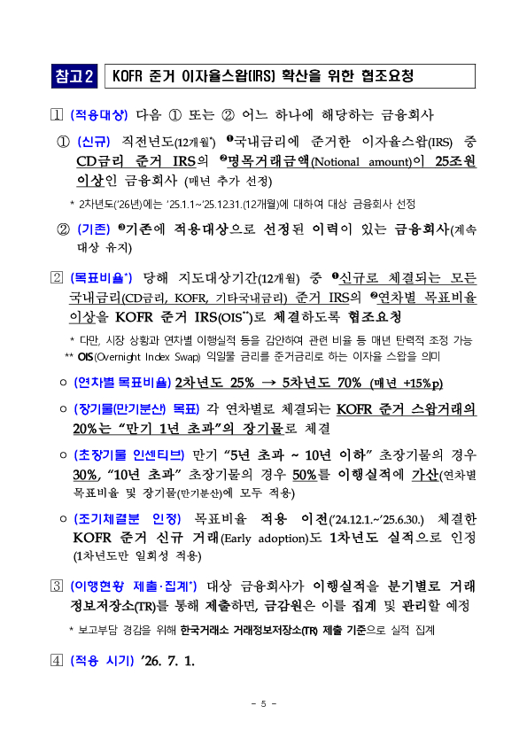 26.7월부터 KOFR 기반 거래를 활성화하기 위한 행정지도(신규, 연장)를 실시합니다. 이미지 5