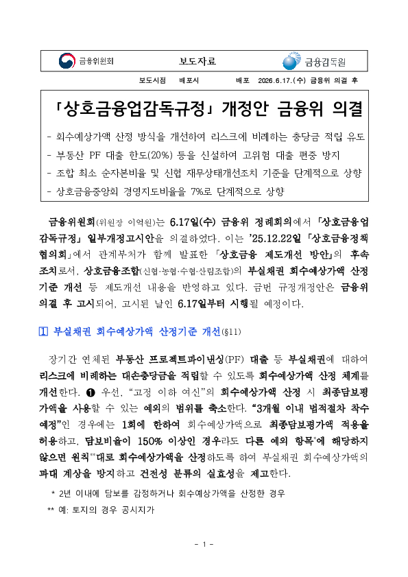 상호금융업감독규정 개정안 금융위 의결 이미지 1