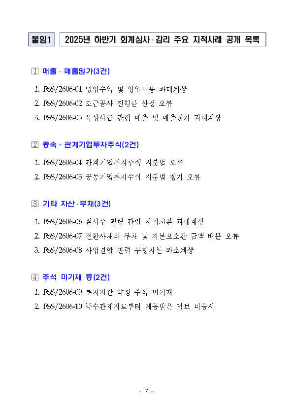 기업과 감사인이 결산, 감사 시 유의할 수 있도록 최근 회계심사, 감리 주요 지적사례(10건)를 공개합니다. 이미지 7