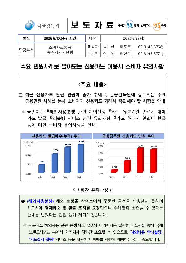 주요 민원사례로 알아보는 신용카드 이용시 소비자 유의사항 이미지 1