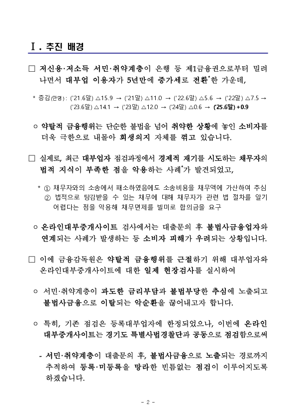 금융감독원은 서민, 취약계층 대상 약탈적 금융행위를 근절하기 위해 일제 검사를 실시합니다. 이미지 2