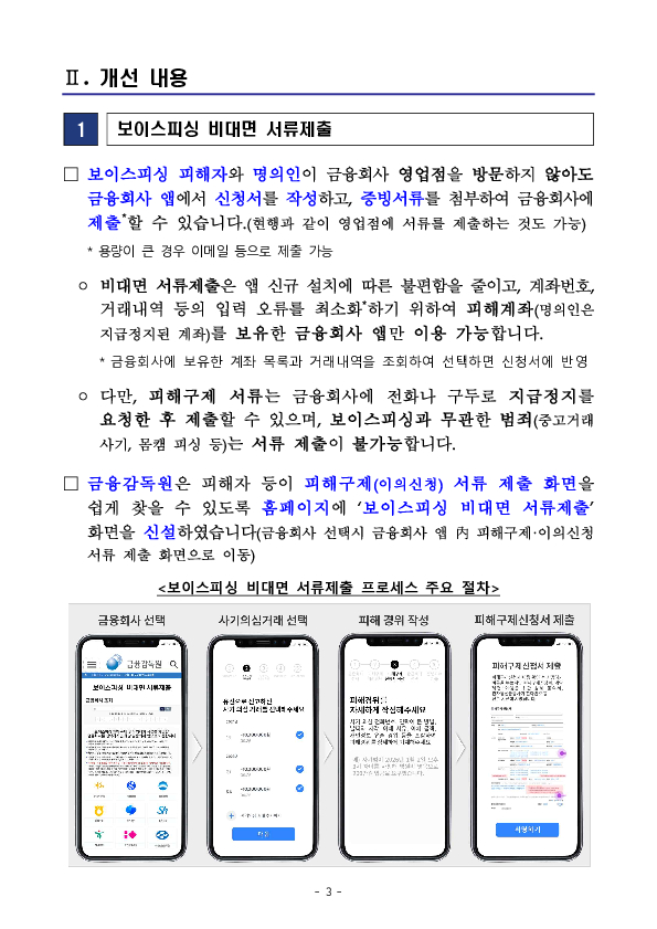보이스피싱 피해자의 불편 해소 및 보호 강화를 위해 금융권 업무 프로세스를 개선하였습니다 이미지 3
