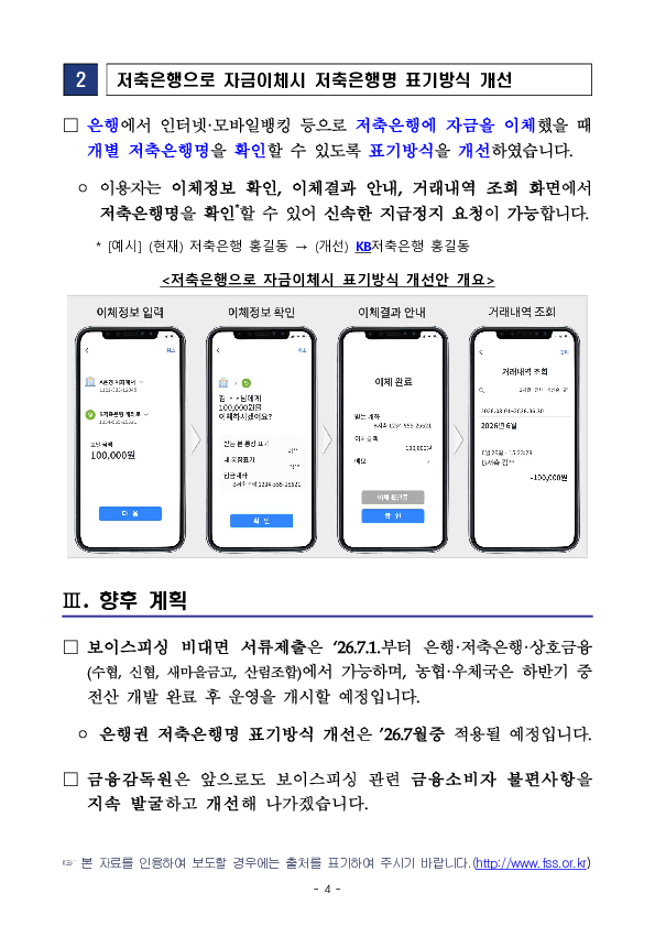 보이스피싱 피해자의 불편 해소 및 보호 강화를 위해 금융권 업무 프로세스를 개선하였습니다 이미지 4