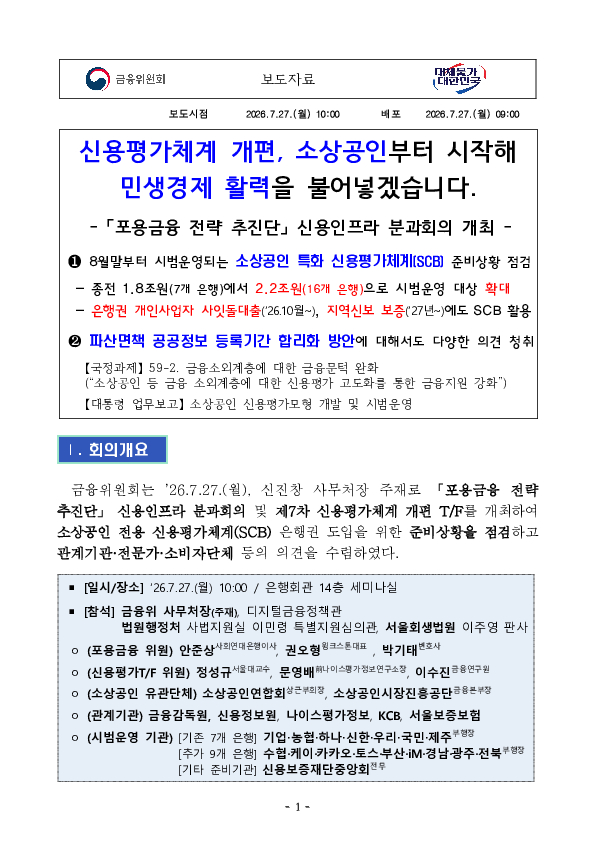 신용평가체계 개편, 소상공인부터 시작해 민생경제 활력을 불어넣겠습니다 PC 본문 이미지 1