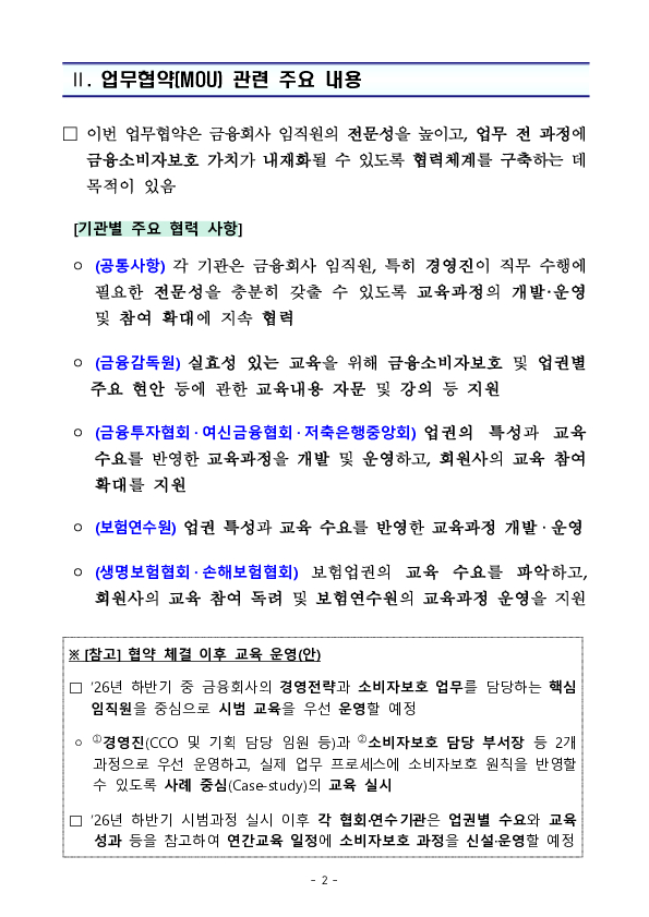 금융감독원, 금융업권별 협회, 연수기관 공동 금융회사 임직원의 금융소비자보호 역량 강화를 위한 업무협약 체결 이미지 2