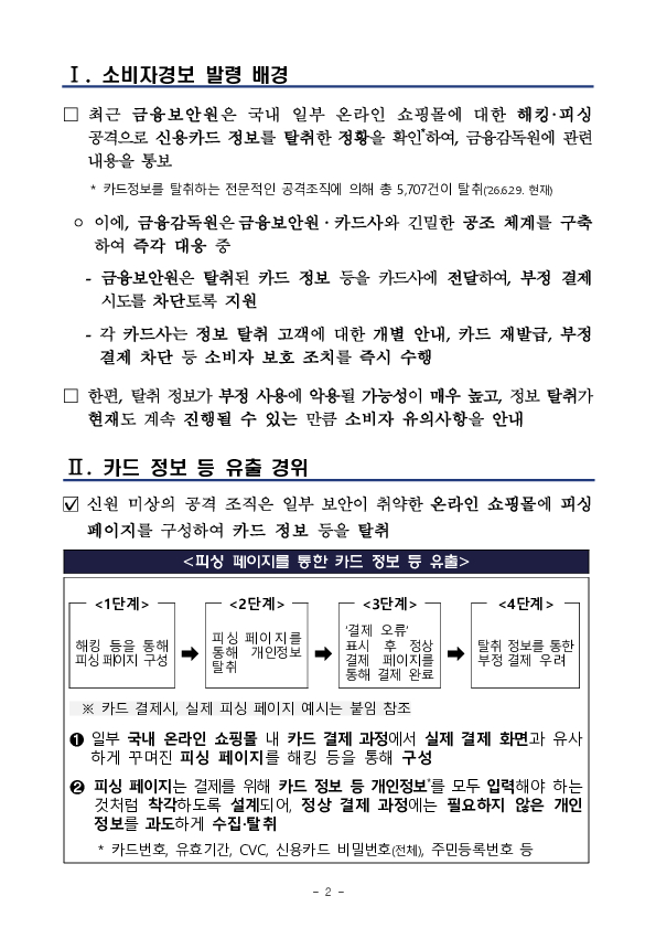 카드 부정 사용 피해를 줄이기 위한 소비자경보 발령 PC 본문 이미지 2