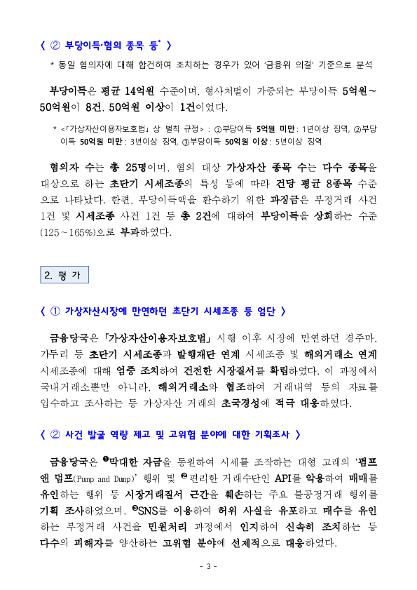 가상자산이용자보호법 시행(’24.7.19.) 2년간의 가상자산 불공정거래 조사 주요성과 및 향후 계획 이미지 3