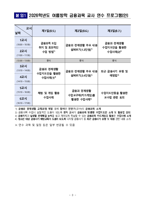 금융과 경제생활 과목 담당 교사 양성 지원을 위해 여름방학 금융과목 교사 연수를 실시합니다 이미지 3