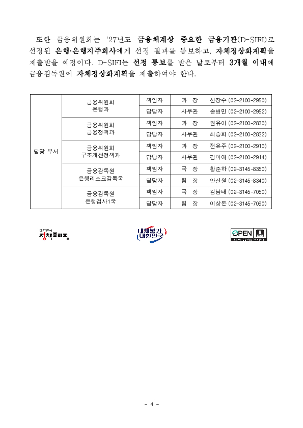 2027년도 금융체계상 중요한 은행, 은행지주회사 및 금융체계상 중요한 금융기관 선정 결과 이미지 4