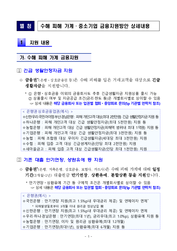 수해 피해 가계, 중소기업을 위한 금융지원방안 이미지 3